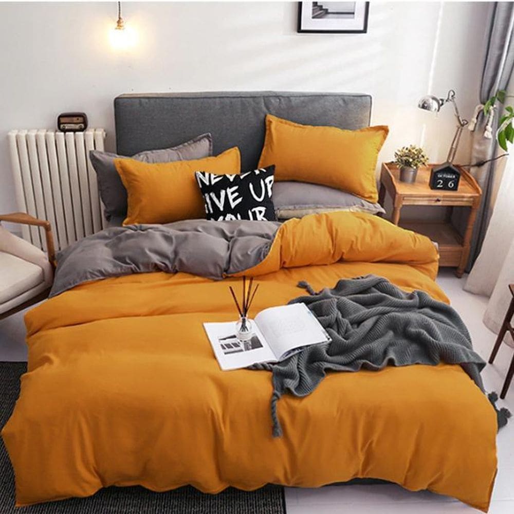 Jogo De Cama Solteiro Amarelo 7 Peças Edredom De 180X240Cm