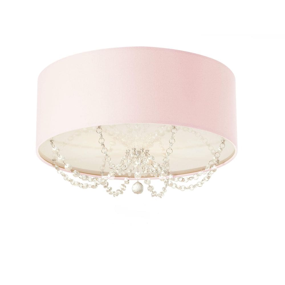 Plafon Princesa Cúpula Em Tecido Com Cristal 40X15 Rosa