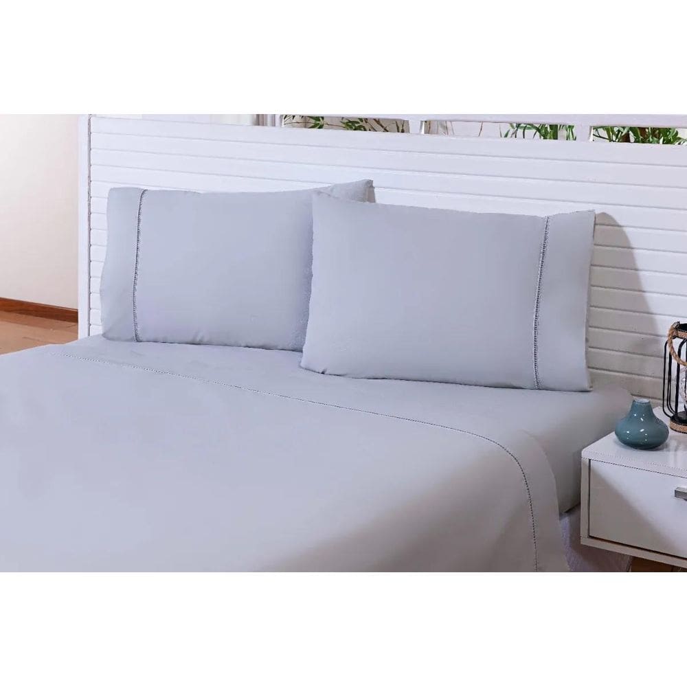 Kit 10 Fronhas De Algodão Percal 200Fios Ponto Palito Cinza