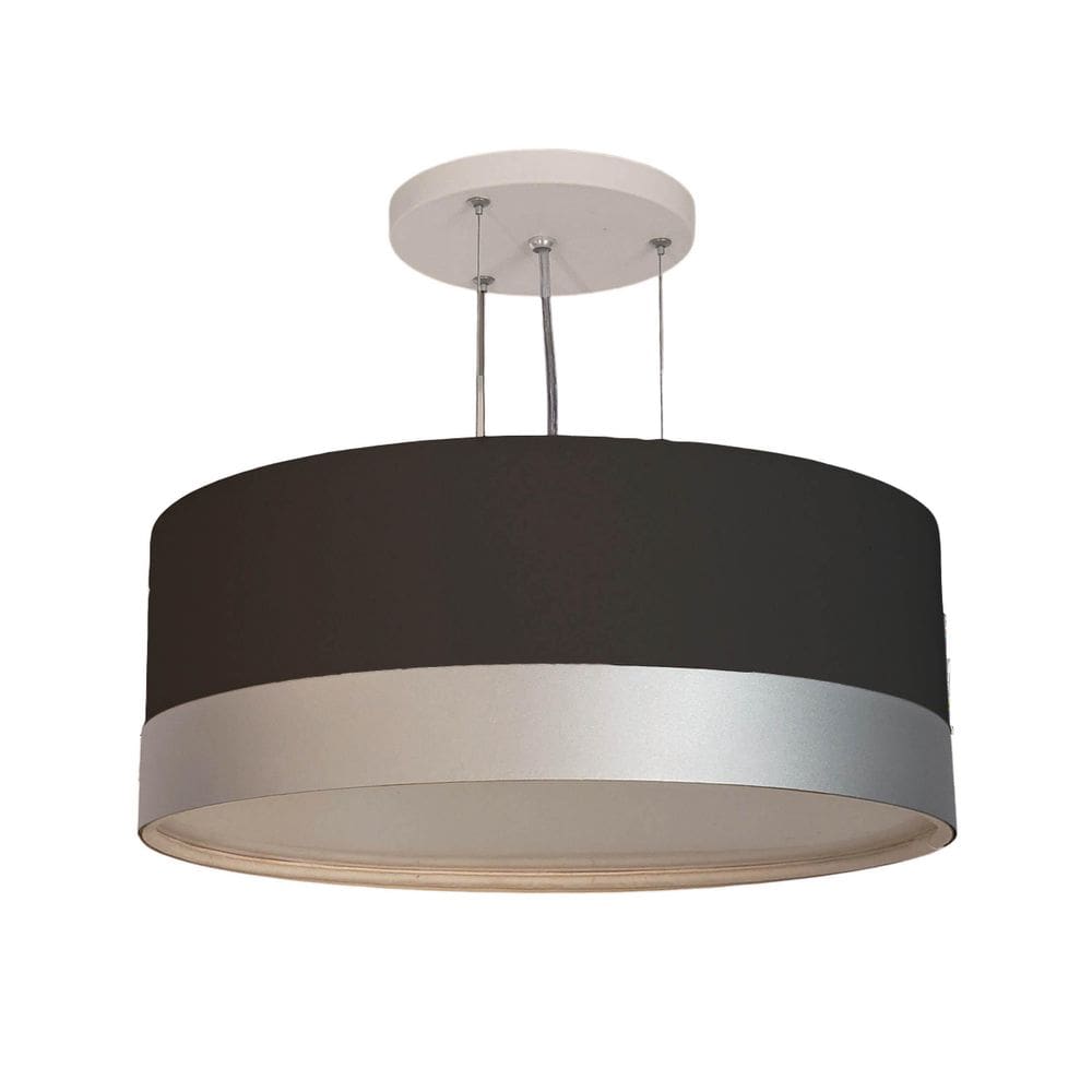 Lustre Pendente Cúpula Preto Com Detalhe Prata 40X15 2E27