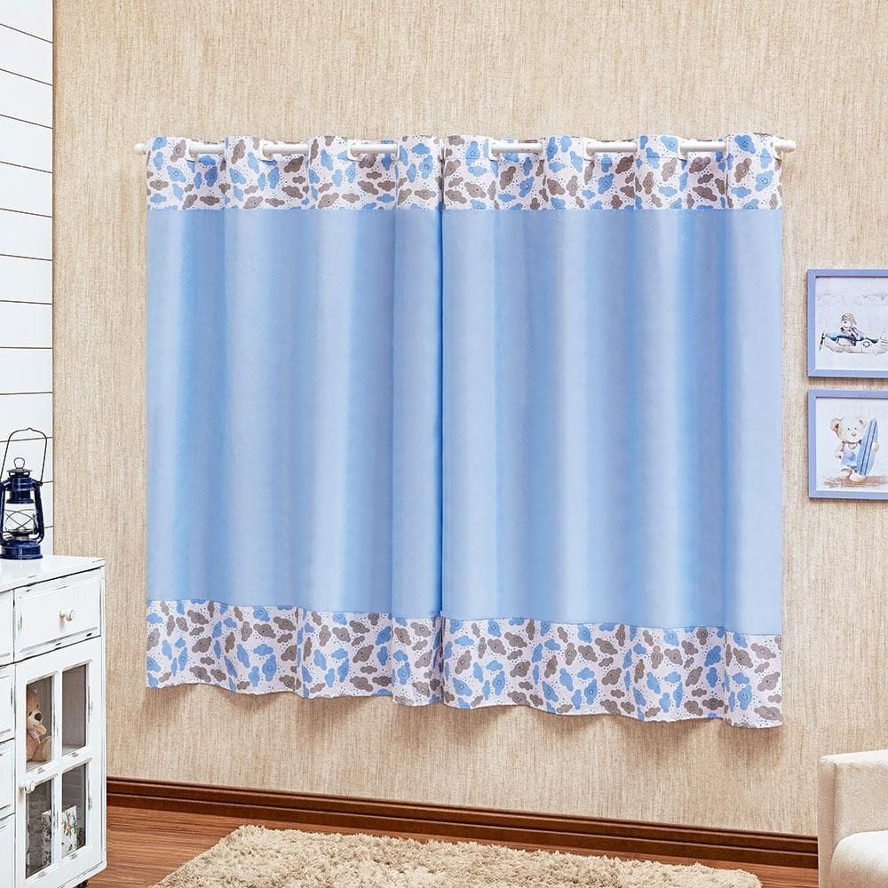 Cortina Estampada Para Quarto Do Bebê Modelo Nuvem Azul