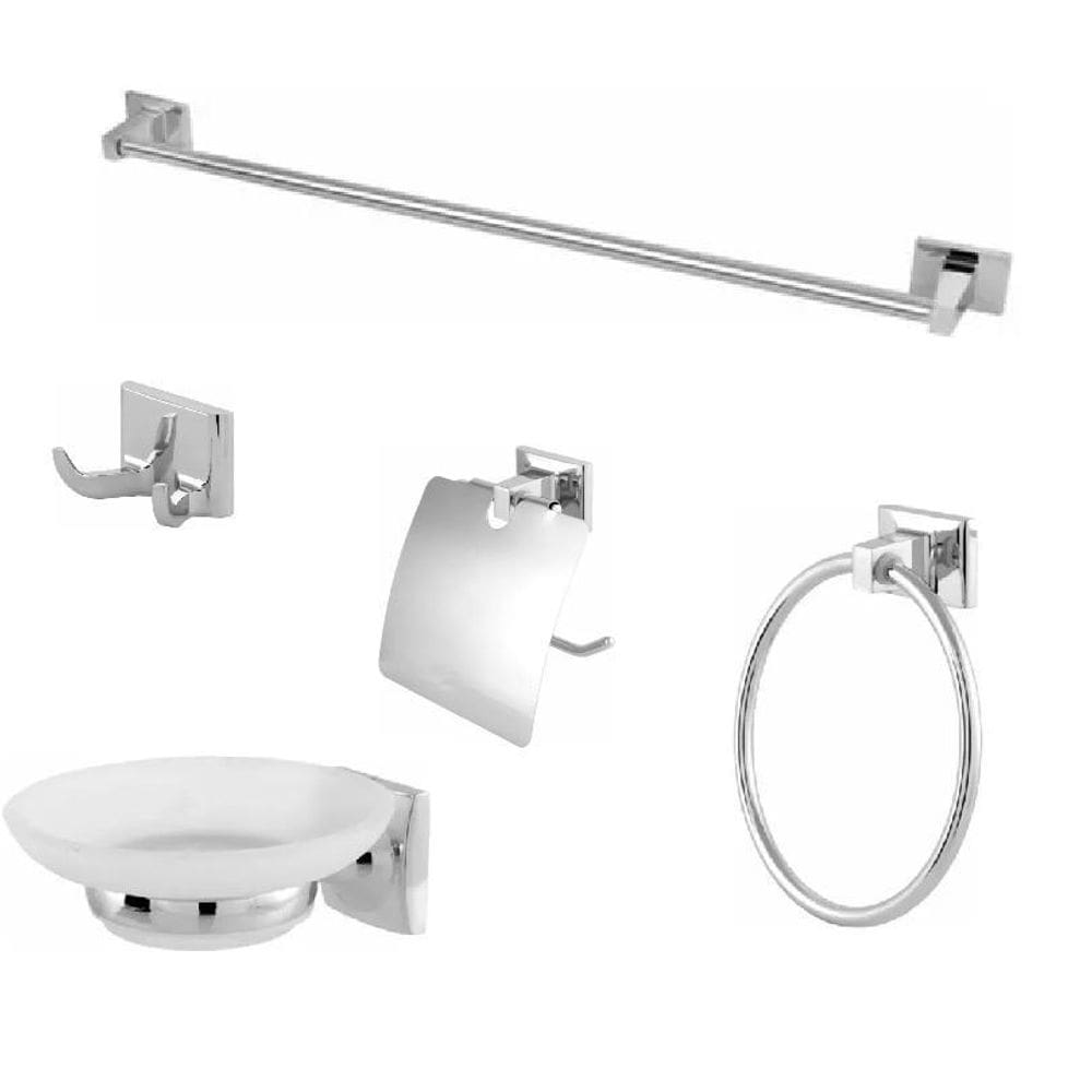 Kit Acessórios Para Banheiro Aço Inox Modelo Quadrado Europa