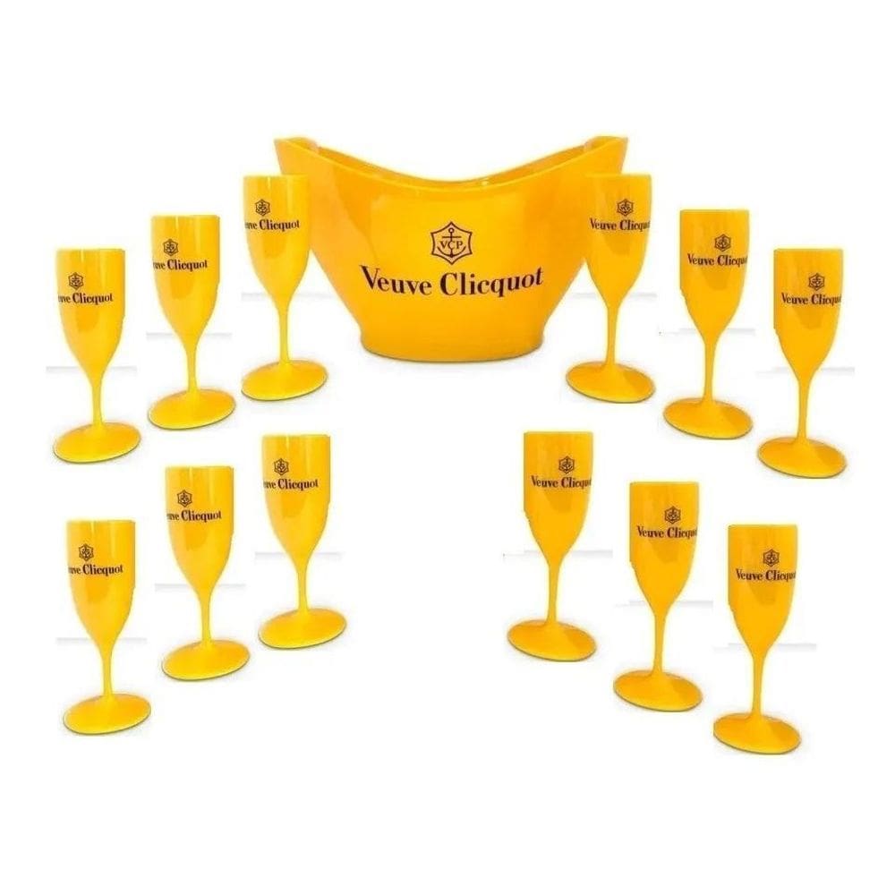 Kit Champanheira Veuve Cliquot Acrílico + 12 Taças Espumante