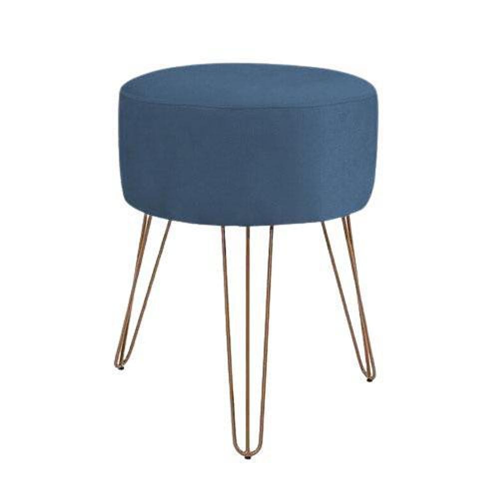 Puff Magnus Redondo Suede Azul Marinho Pés Aramado Rose Gold