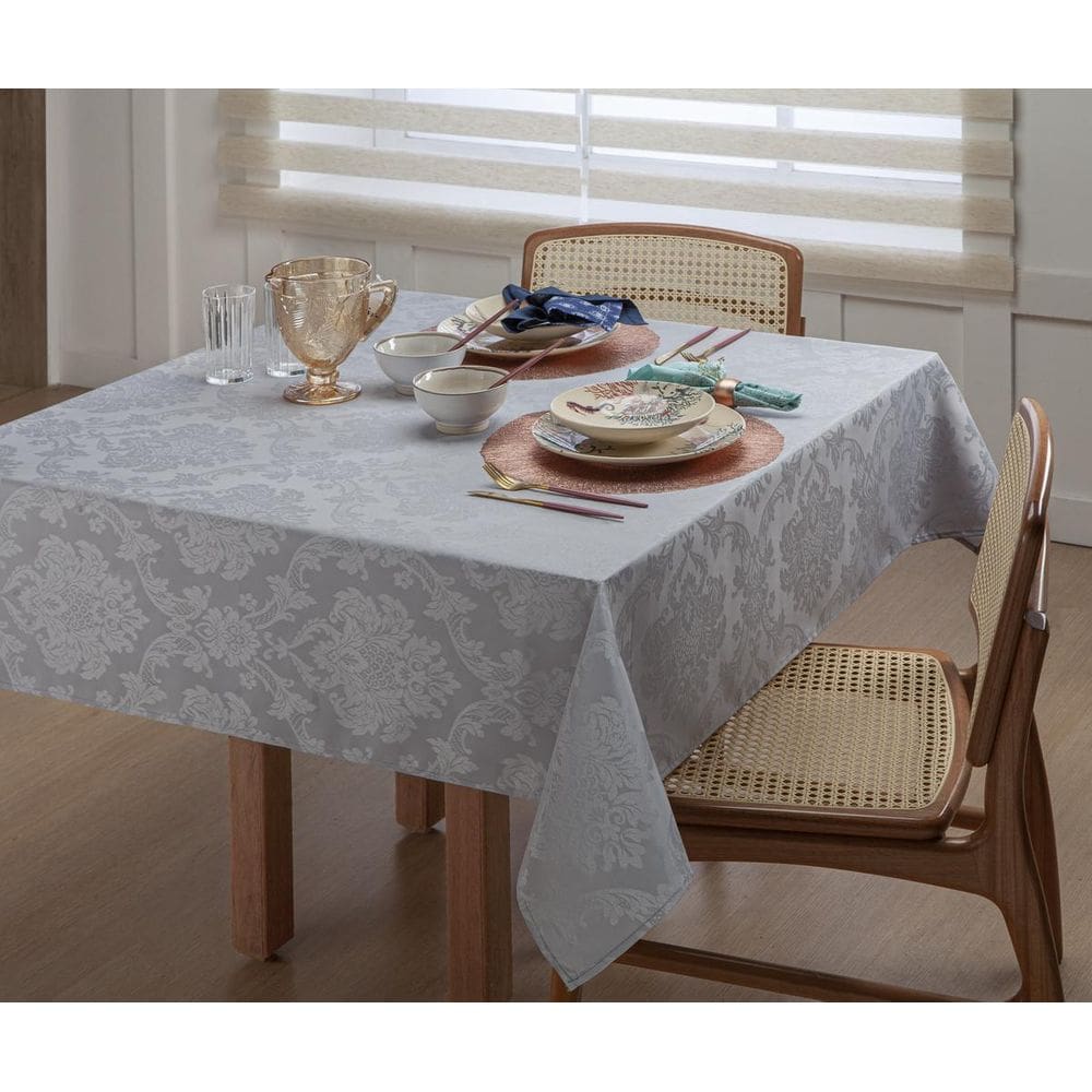 Toalha De Mesa Para 8 Pessoas Tecido Jacquard Cinza 2,50M
