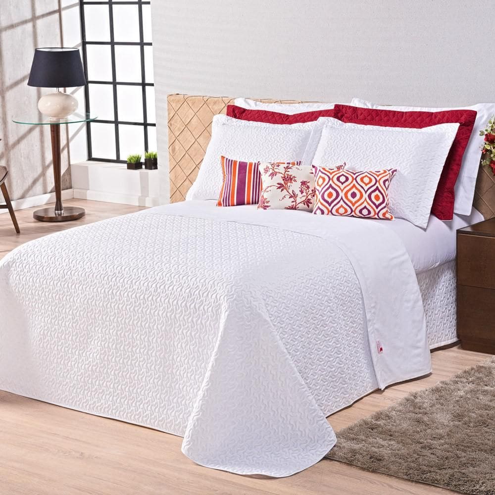 Kit Cobre Leito Lux Queen 11 Peças Dupla Face Branco Laranja