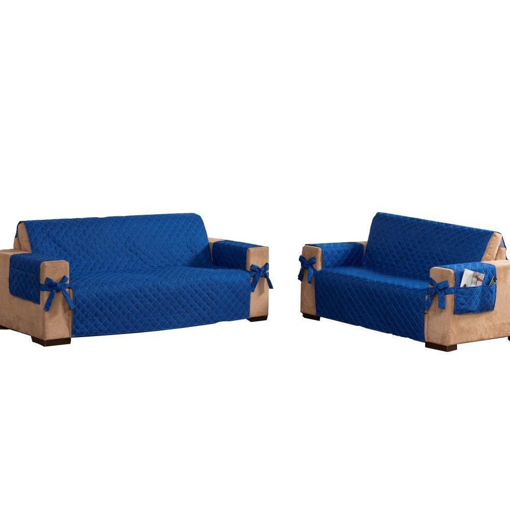 Kit Protetor De Sofá King 2 E 3 Lugares Com Laço Azul Royal