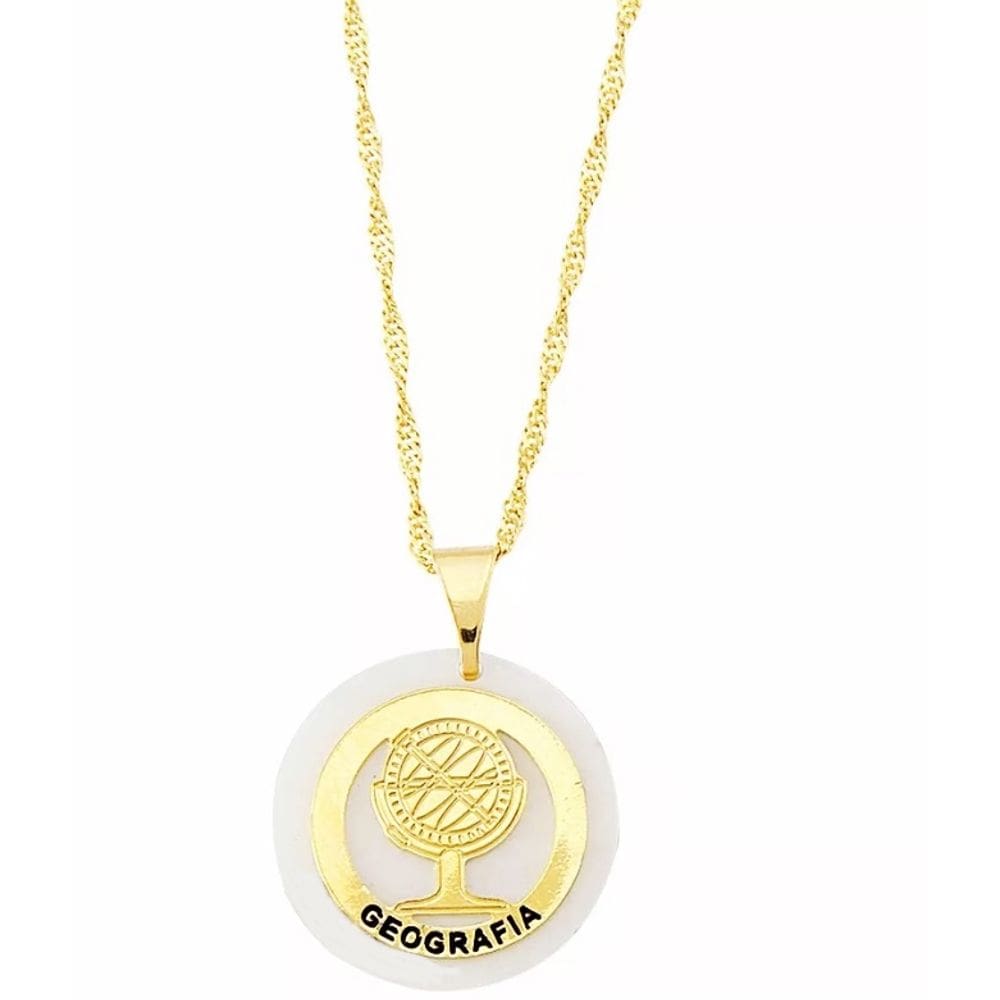 Colar Cordão Geografia No Acrílico Folheado Ouro 18k