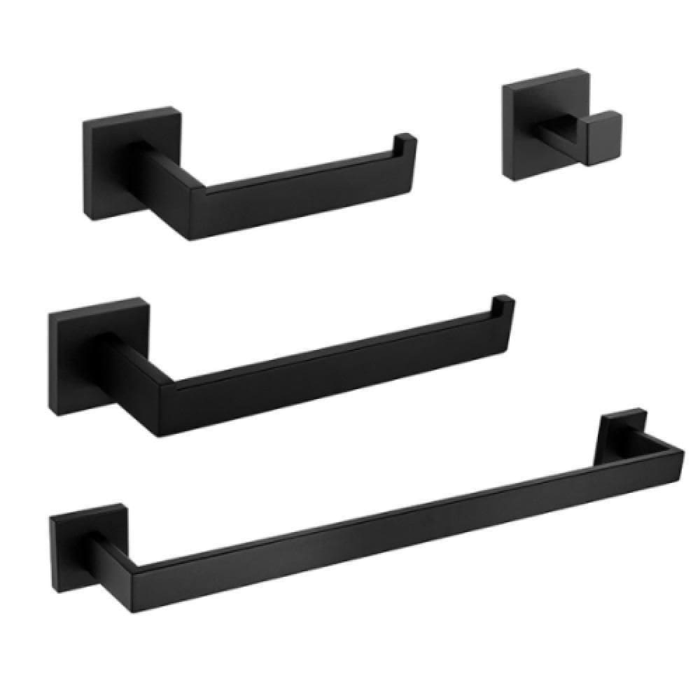 Kit Acessórios Para Banheiro 4 Peças Aço Inox 304 Preto Fosc