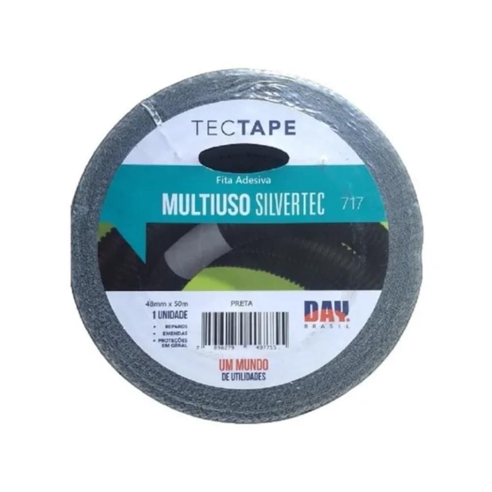 Fita Tecido Adesiva Multiuso Silver Tape Preta 48Mm X 30 Mt