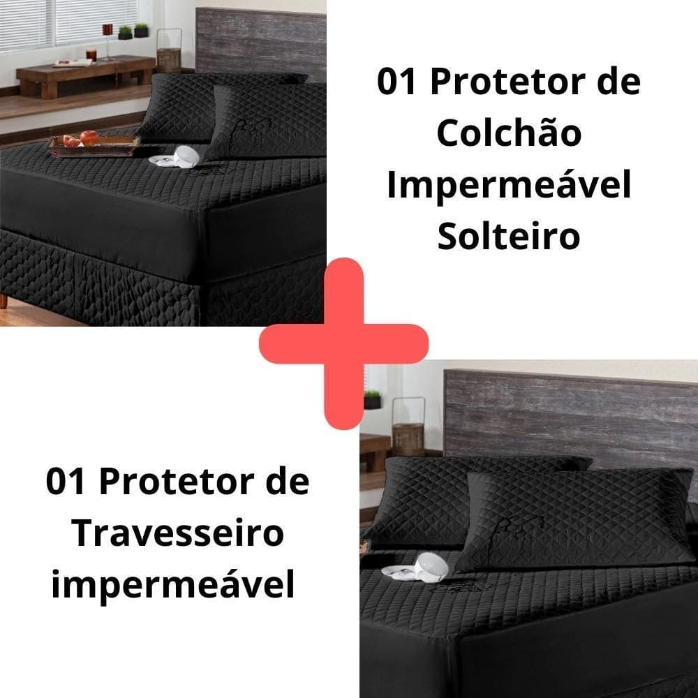Kit Protetor Colchão Solteiro + Capa Travesseiro Impermeável