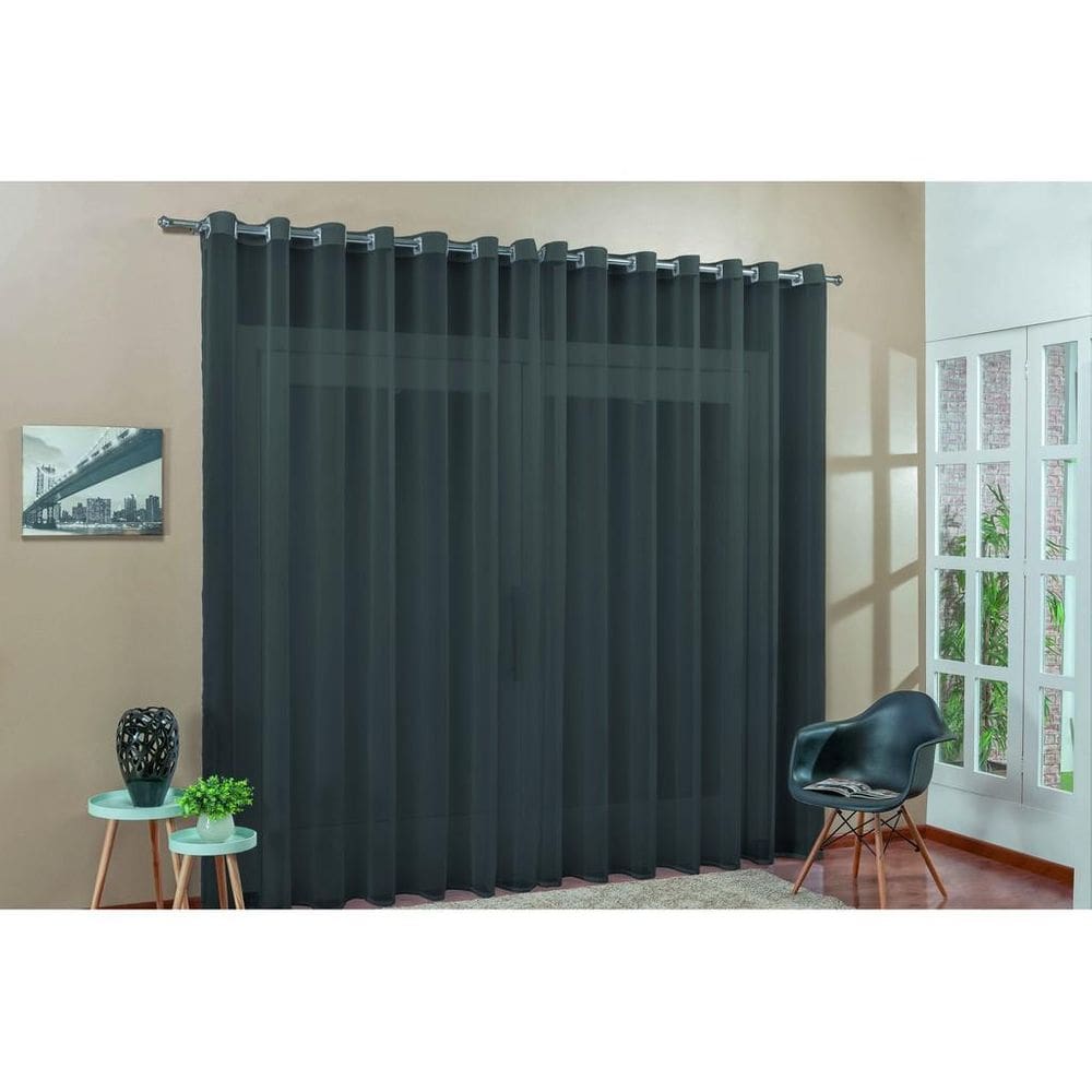 Cortina Para Quarto Em Tecido Voal Liso Preto 3,00X2,80