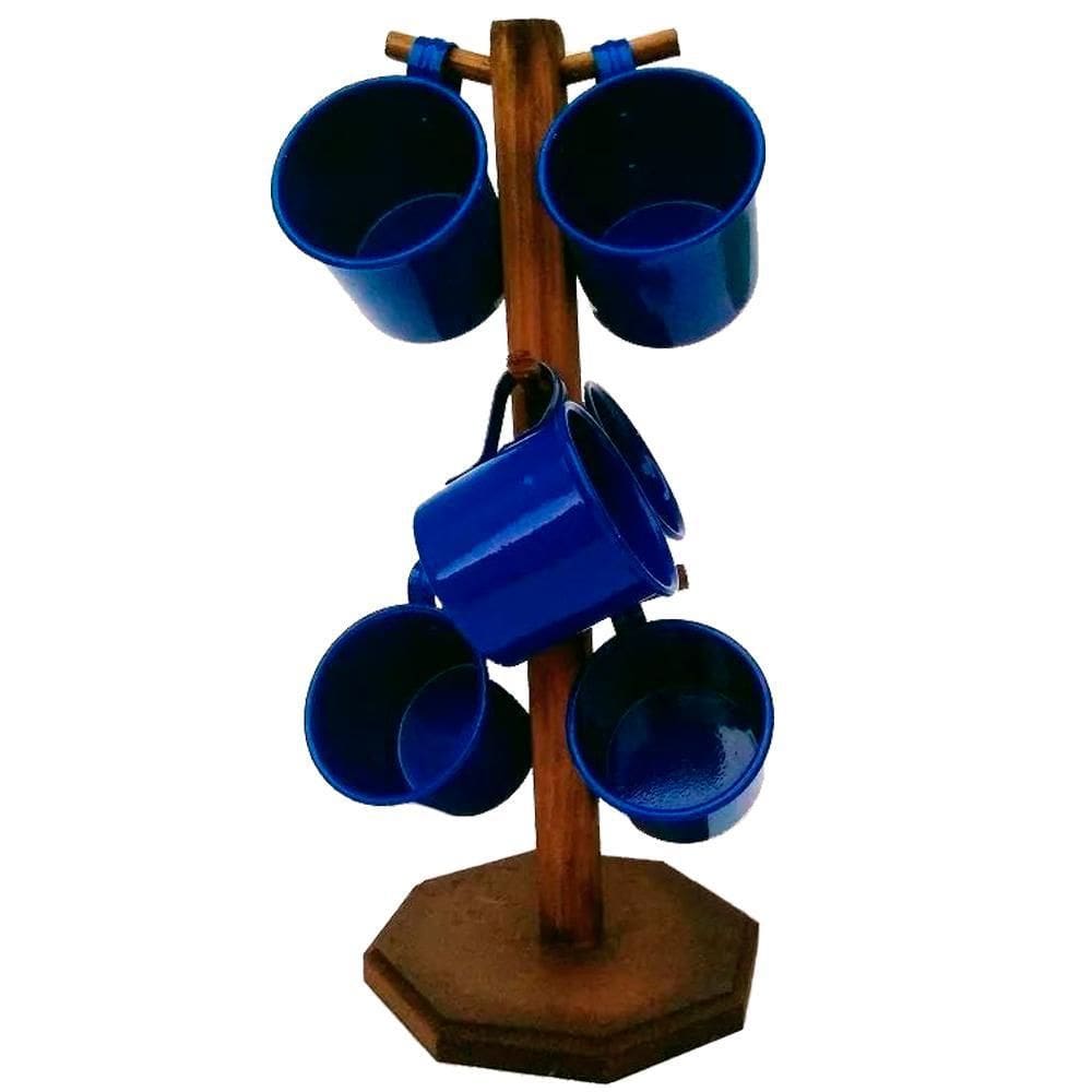 Suporte Rústico 6 Canecas Café Alumínio Esmaltada Azul Royal