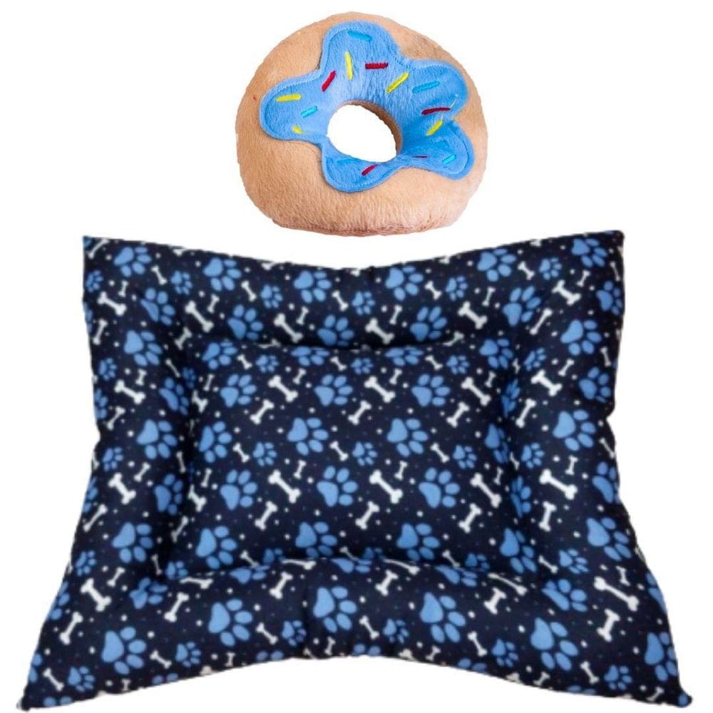 Kit Almofadão E Pelúcia Para Cães E Gatos - Azul