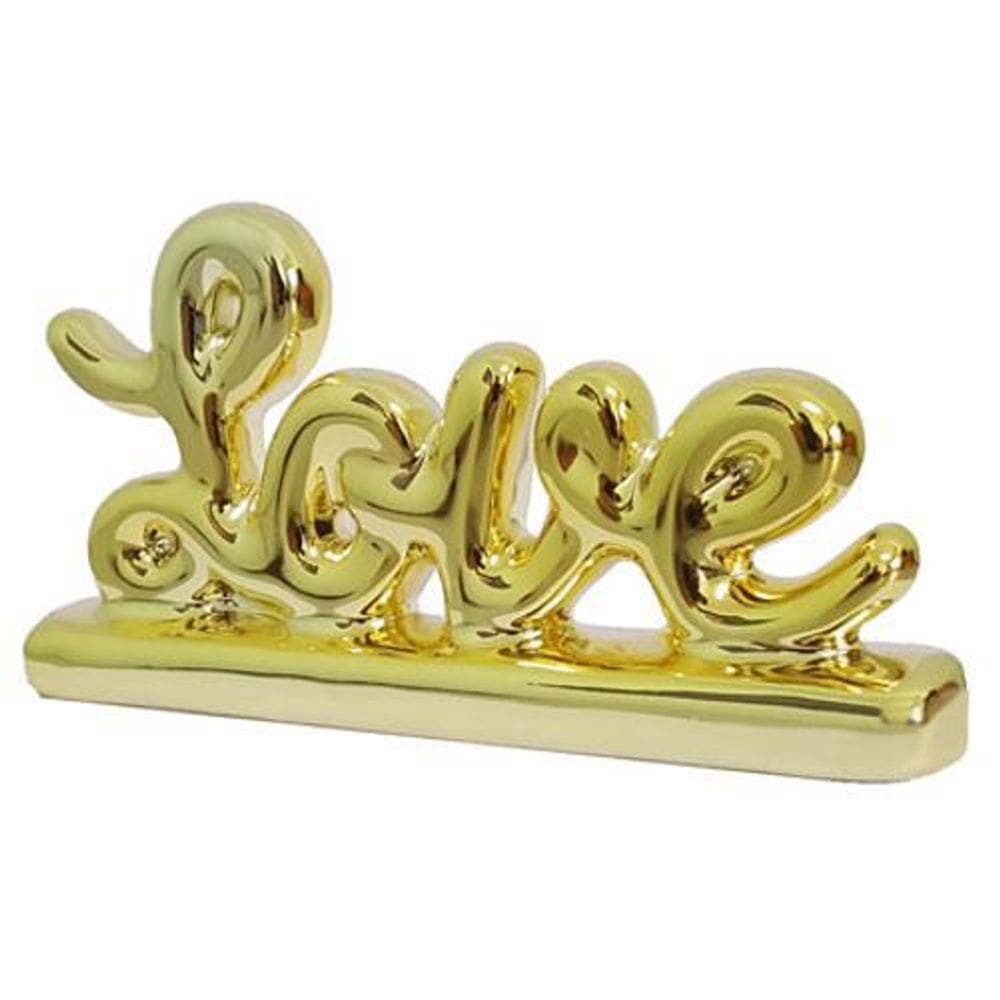 Enfeite Em Cerâmica Love Dourado 13X07 Cm
