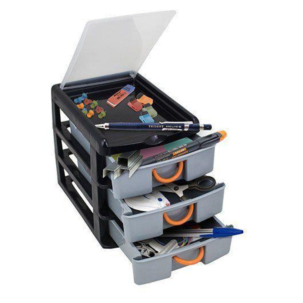 Organizador Com 3 Gavetas 25479 Multiuso Preto 7080 Arqplast
