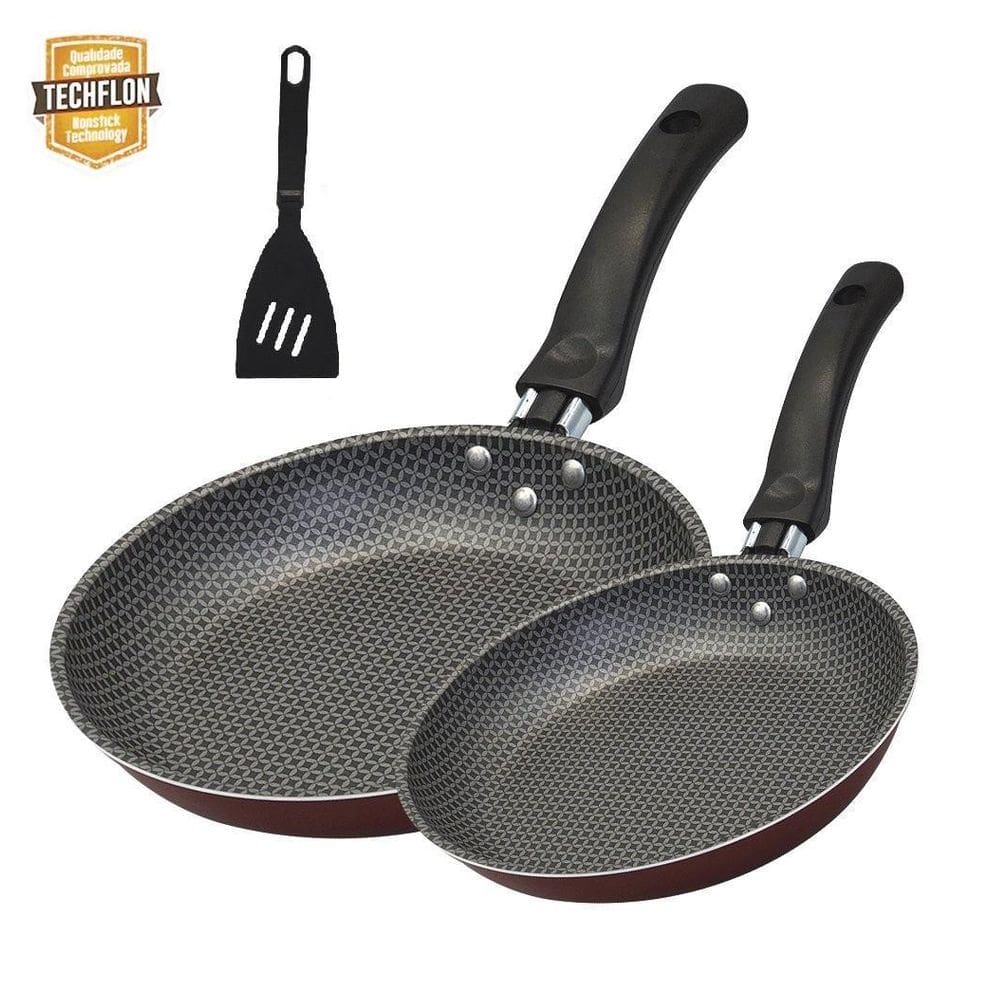 Kit 2 Frigideira Antiaderente E Espátula Cozinha Em Vermelho