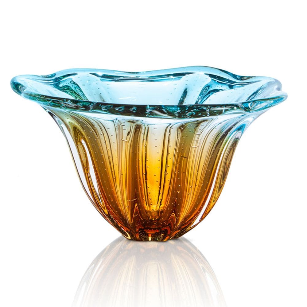 Vaso Em Cristal Murano Água Marinha E Âmbar São Marcos
