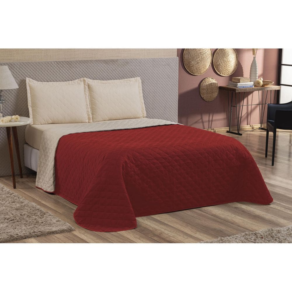 Jogo De Cama Queen Cobre Leito Com Viés Vermelho/Caqui
