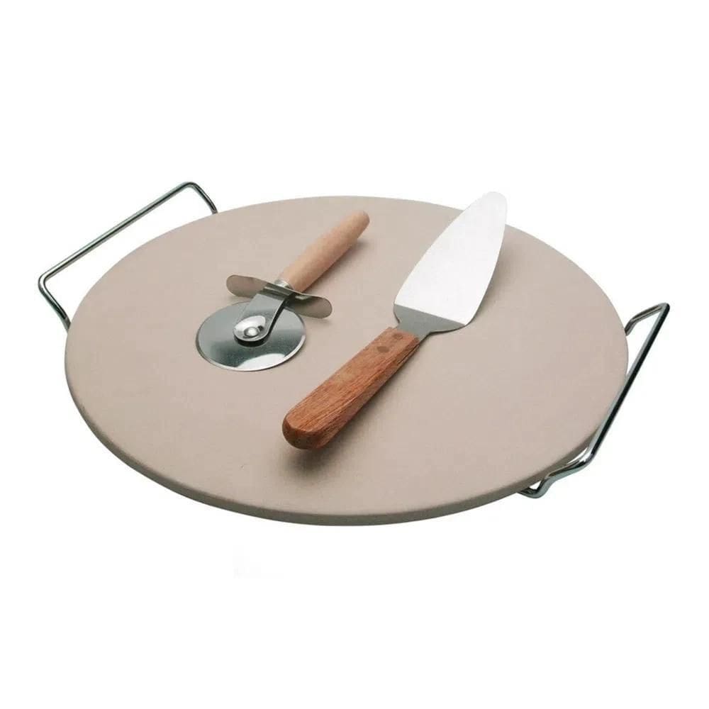 Kit Para Servir Pizza 4 Peças Com Base Em Cerâmica