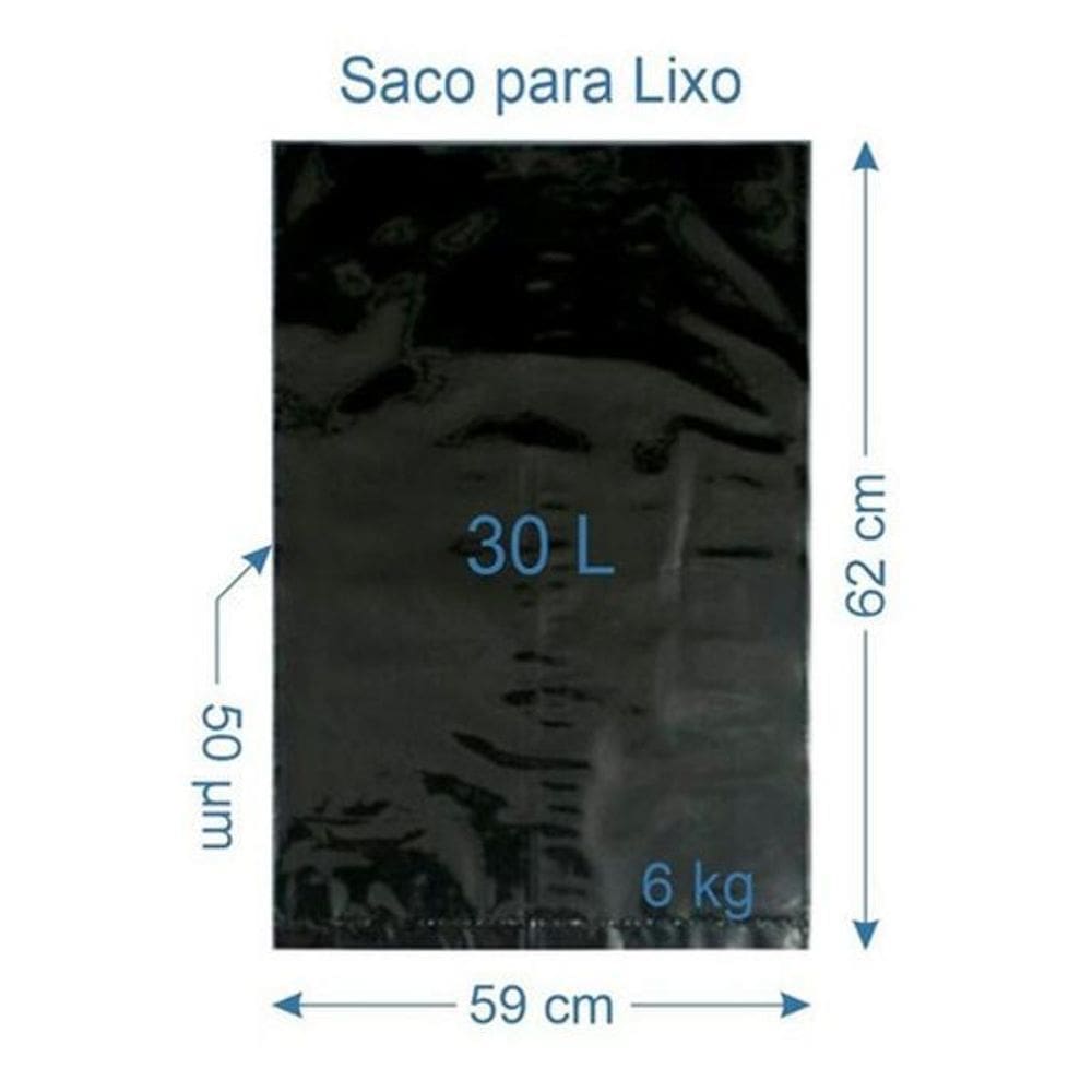 500 Sacos Lixo Reforçado 30L Preto - 5x100 Unid.