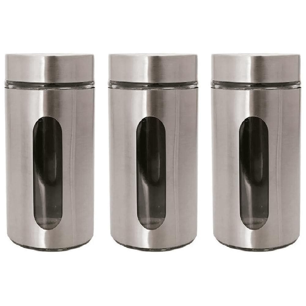 Kit 3 Pote Inox Visor Vítreo 1,3L - Mimo Style