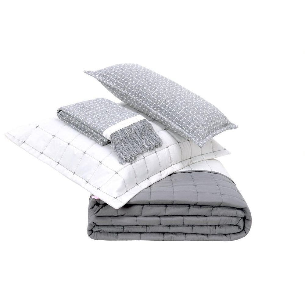 Kit Cobre Leito Queen Lavive Diana Cinza/ Palha 5 Peças
