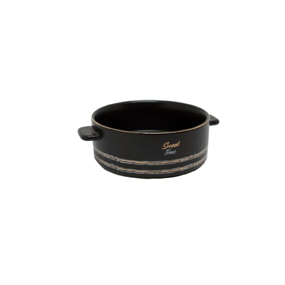 Mini Panela Caçarola De Porcelana Preta Borda Dourada