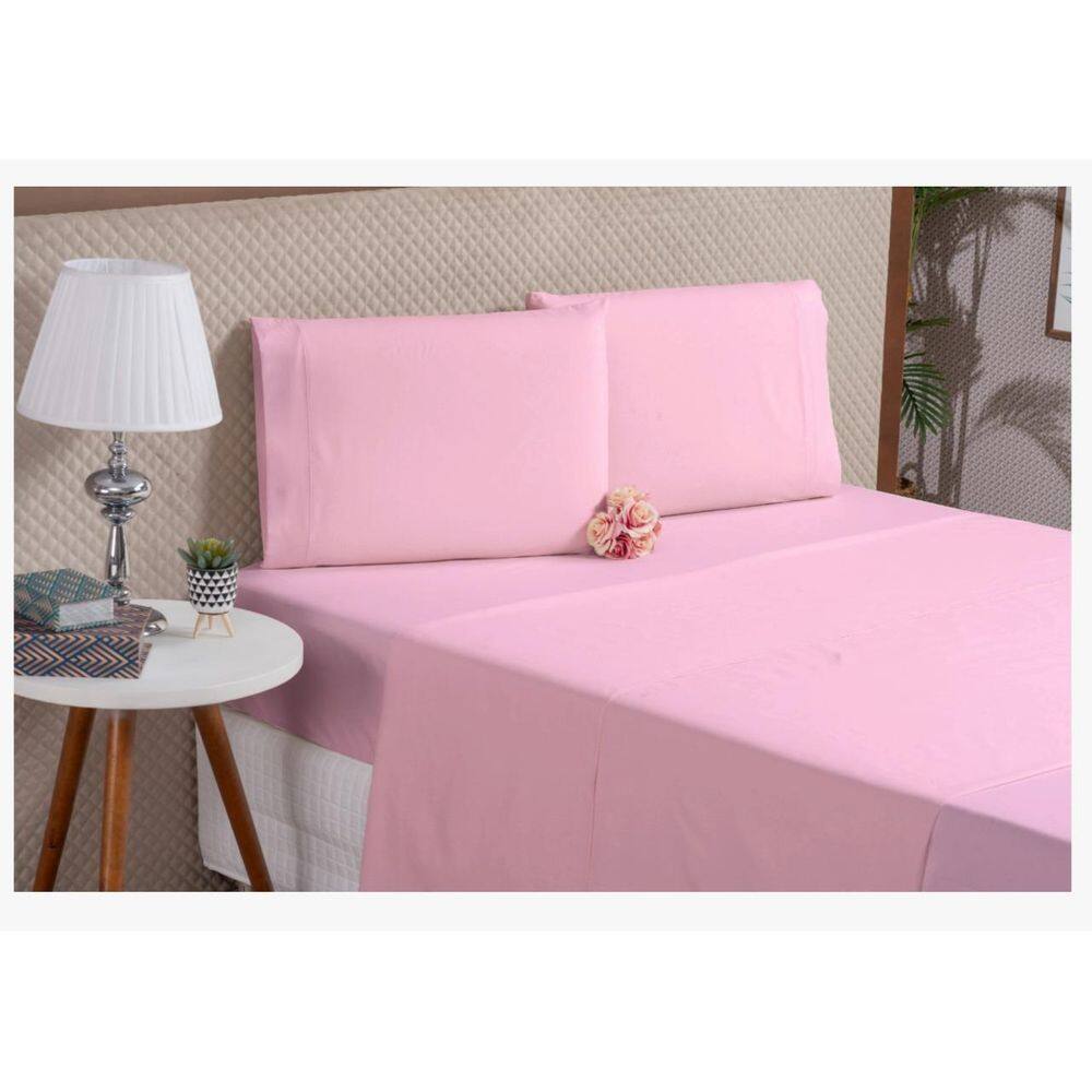 Lençol De Algodão 4 Peças Rosa King Percal 180 Fios Percal