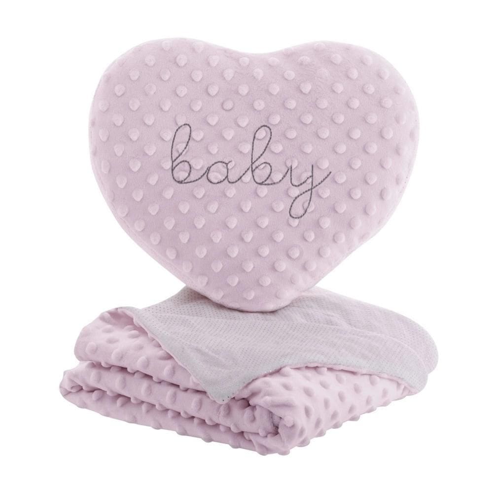 Edredom Baby Em Relevo Com Almofada Coraçao 75Cmx1,00Cm Rosa