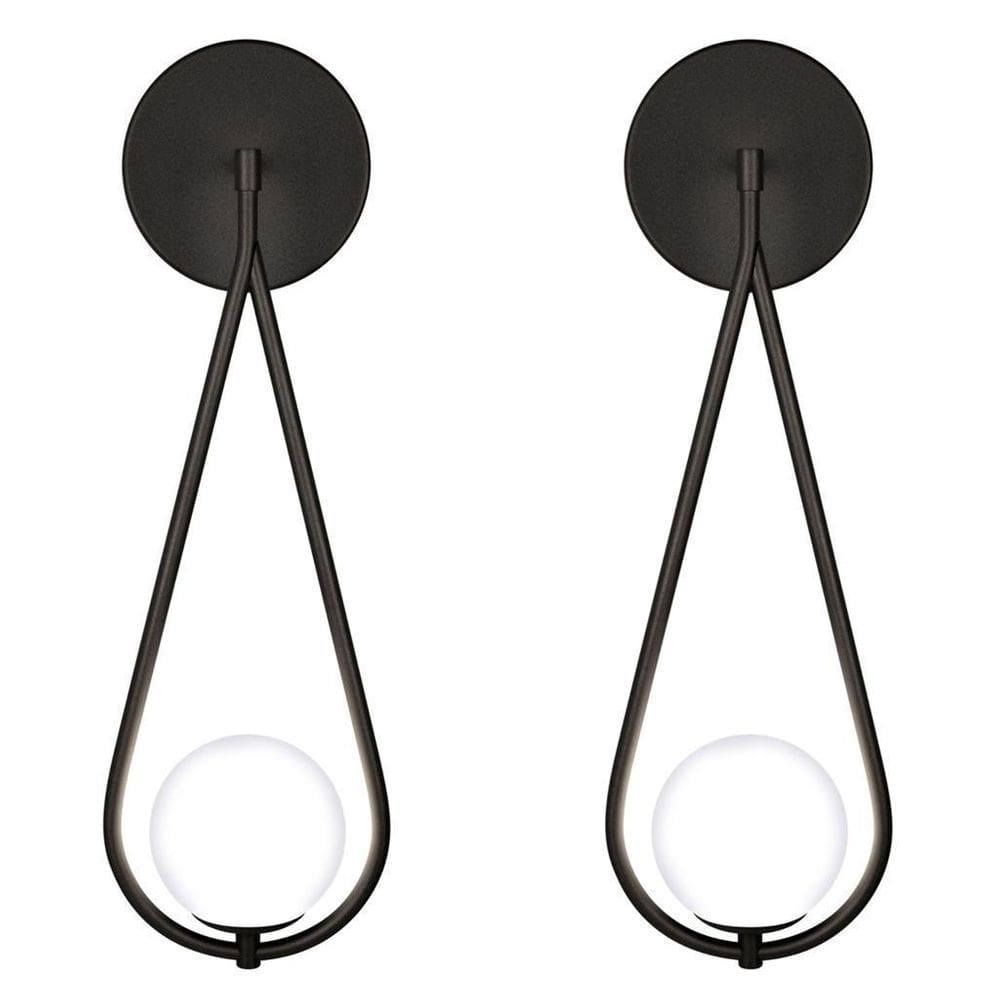 Kit 2 Luminárias Arandela Parede Gota Globo Vidro Sala Preto