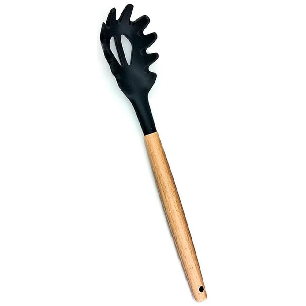 Kit 3 Pegadores Macarrão Silicone Cabo Madeira 32cm Preto