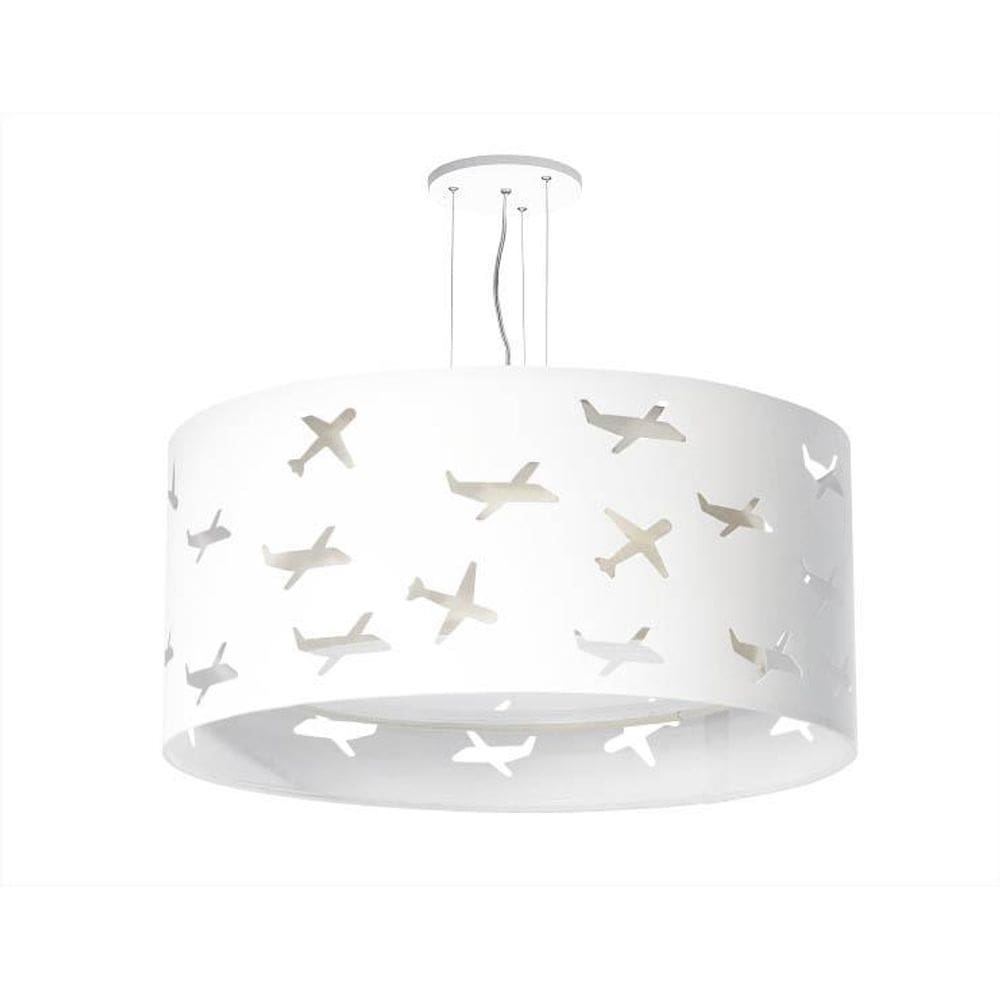 Lustre Infantil Pendente Aviões Duplo - Branco 40X16