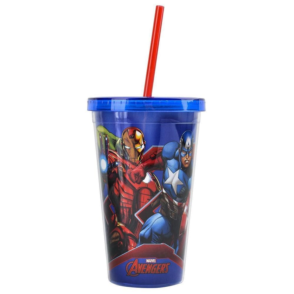 Copo Com Canudo Avengers Marvel 450Ml Infantil Meninos