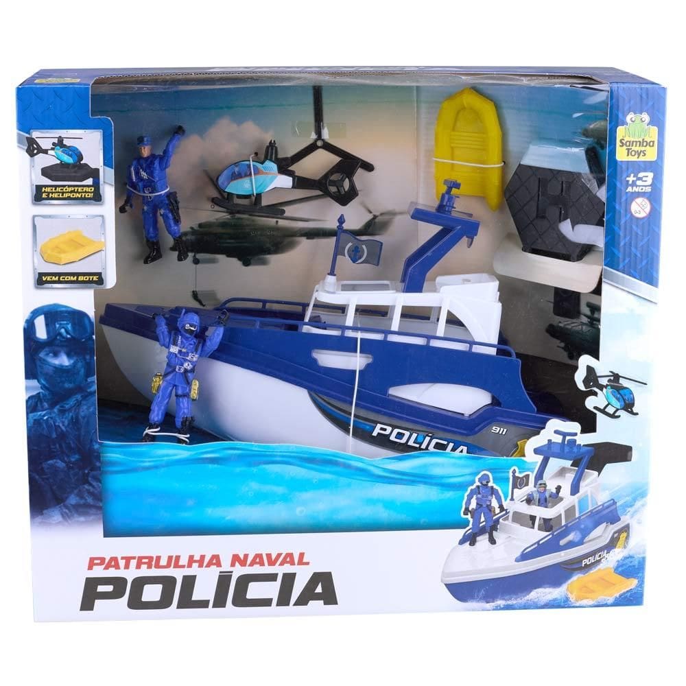 Lancha Policial Patrulha Naval Samba Toys Azul