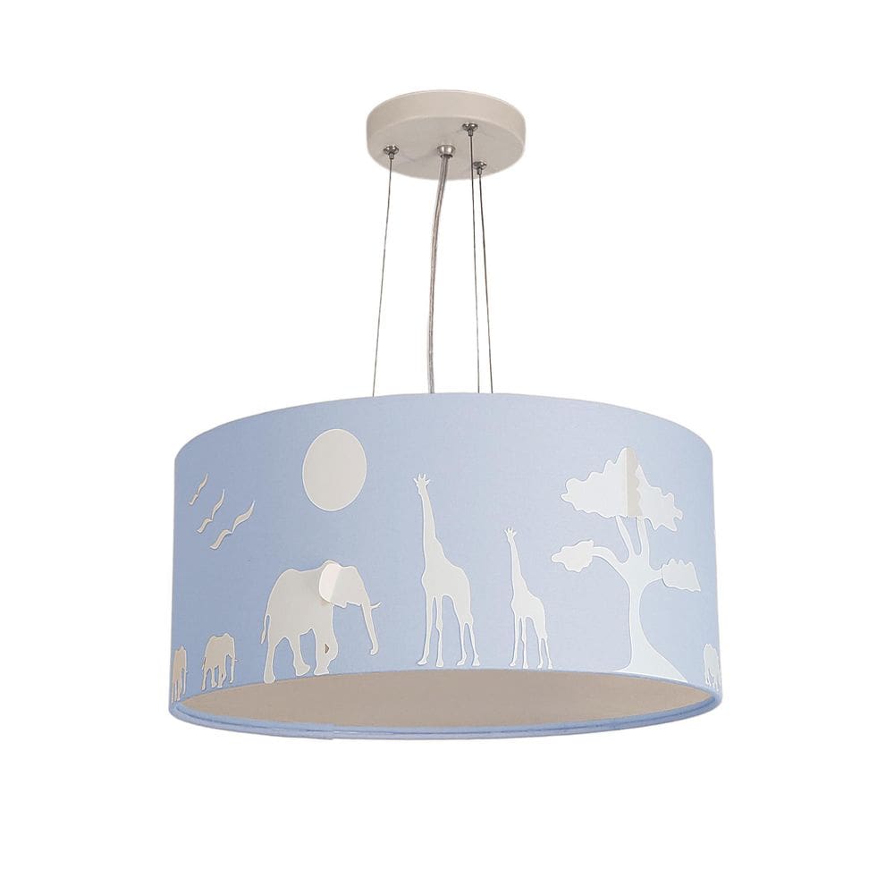 Lustre Pendente Safari Savana Cúpula Tecido Azul 30X15Cm