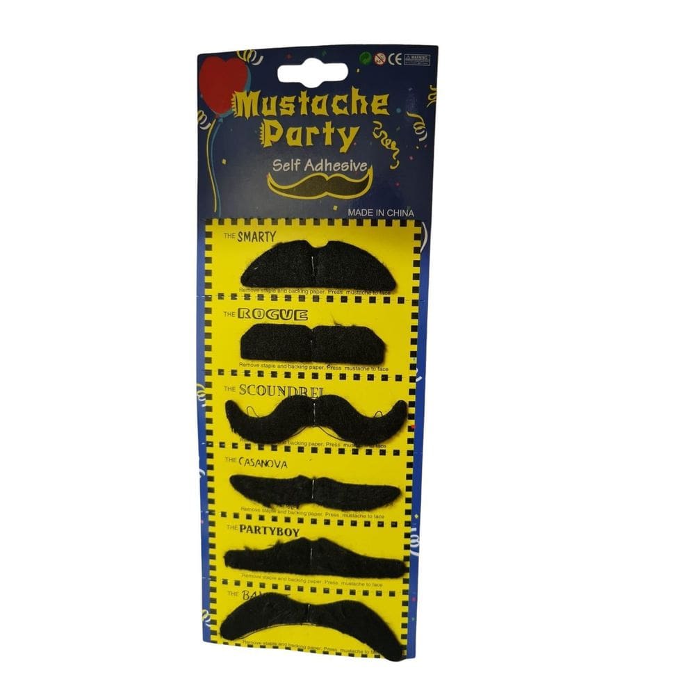 Cartela Com 6 Bigodes Falso Em Pelúcia Para Fantasia