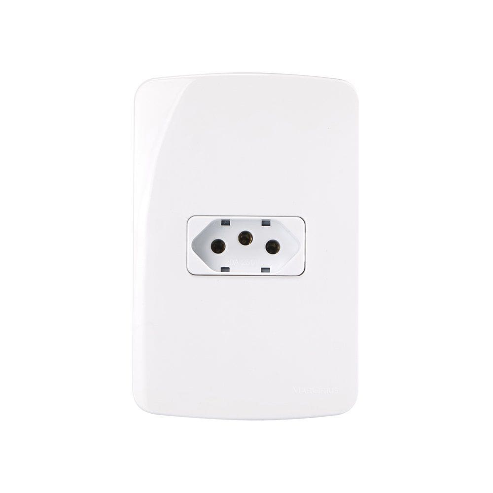 Tomada MarGirius B3 2P+T 20A com Placa 4x2 Branca