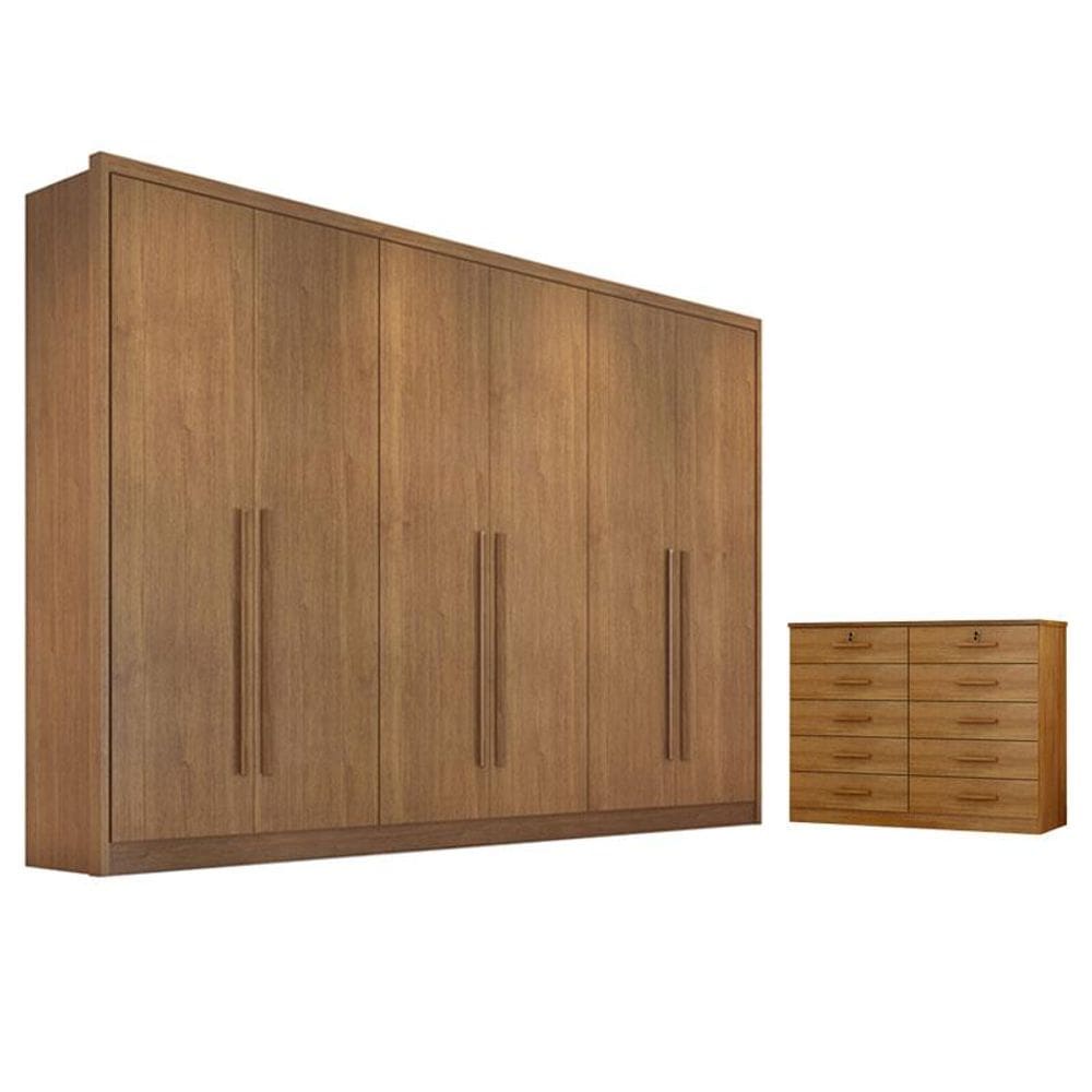 Guarda Roupa Casal Livorno com Nicho e Gaveteiro Milão com Chave Cumaru 23 - Novo Horizonte