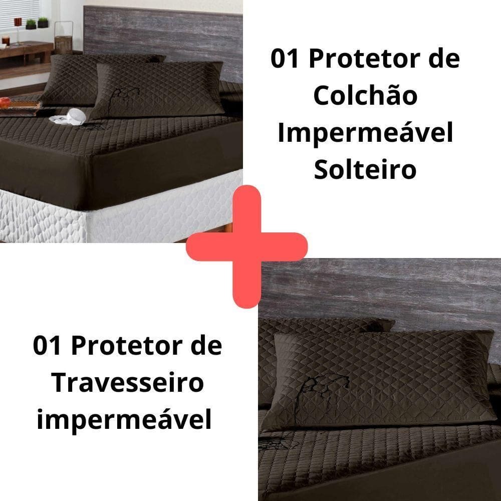 Kit Protetor Colchão Solteiro + Capa Travesseiro Impermeável