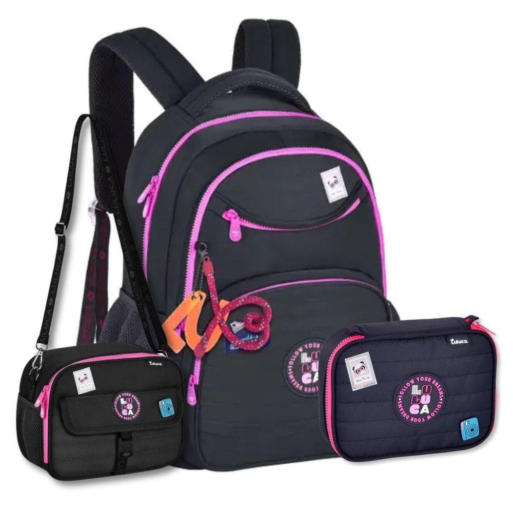 Mochila Lancheira E Estojo Box Kit Escolar Luluca Completo