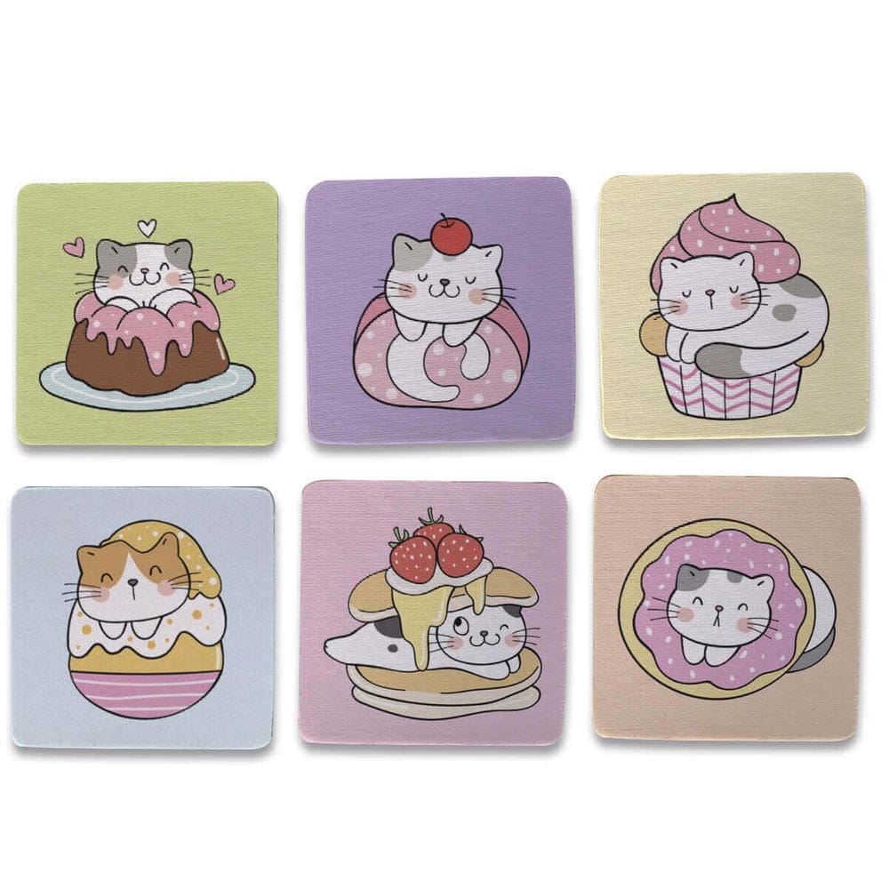 Kit 6 Porta Copos Gatinho Kawaii Doces Cozinha Criativa Geek