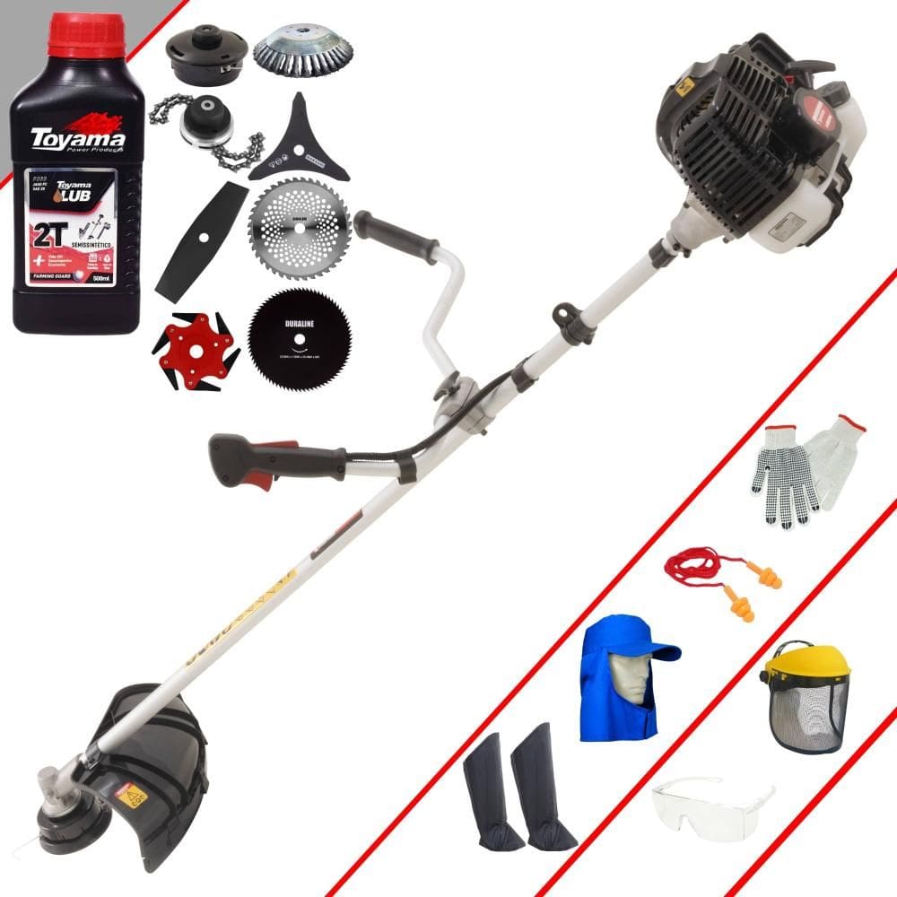 Roçadeira Lateral Kawashima KW43LE À Gasolina 43cc 1,7HP Para Todos os Tipos de Trabalho Com Carretel + Kit de 7 Opções de Cortes + EPI + ÓLEO TOYAMA