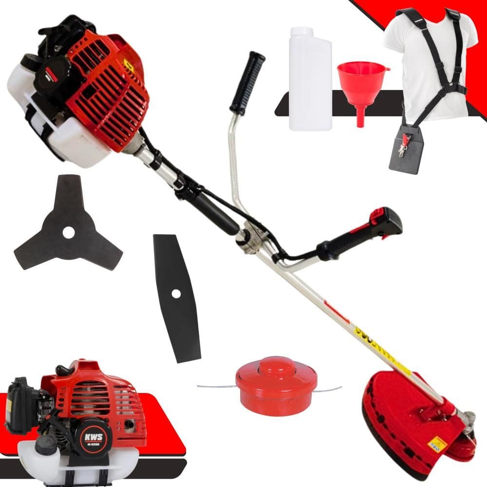 Roçadeira Completa Kawashima KW52L À Gasolina 2 Tempos 52cc 2,5HP 10.000rpm 3 Opções de Corte Com Lâmina Facão + Lâmina 3 Pontas + Carretel de Nylon