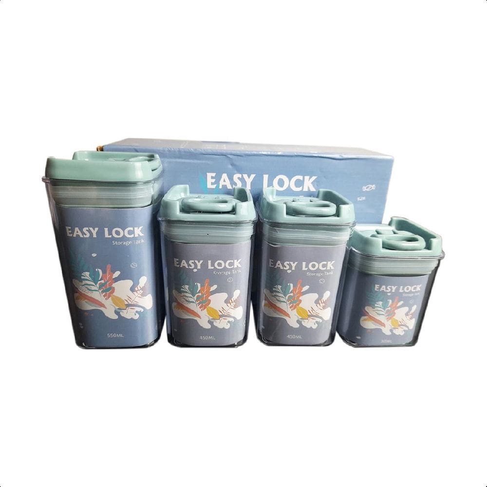 Pote Hermético Transp Easy Lock Comida 4 Peças Azul - Azul