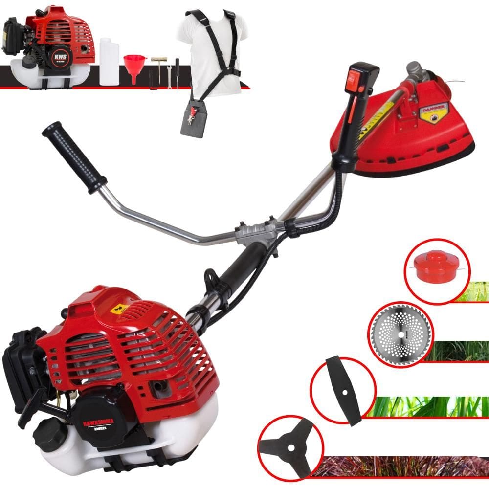 Aparador de Grama Completo Kawashima KW52L À Gasolina 2 Tempos 52cc 10.000rpm 2,5HP de Potência Com Kit 3 Lâminas de Corte e Cabeçote de Nylon