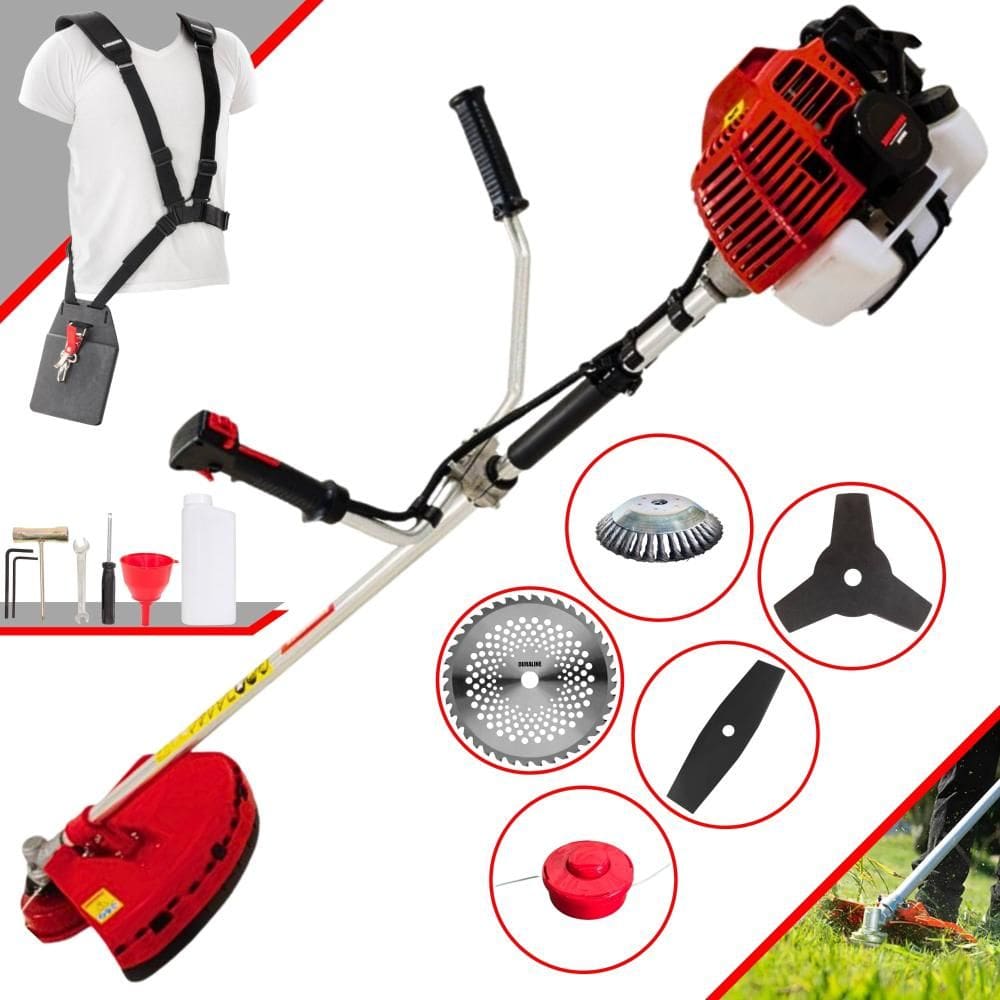 Roçadeira Profissional Kawashima KW52L À Gasolina 52cc 2,5HP Completa 5 Opções de Corte Com Lâmina 2 Pontas, Lâmina 40 Dentes e Escova de Aço EXTRA