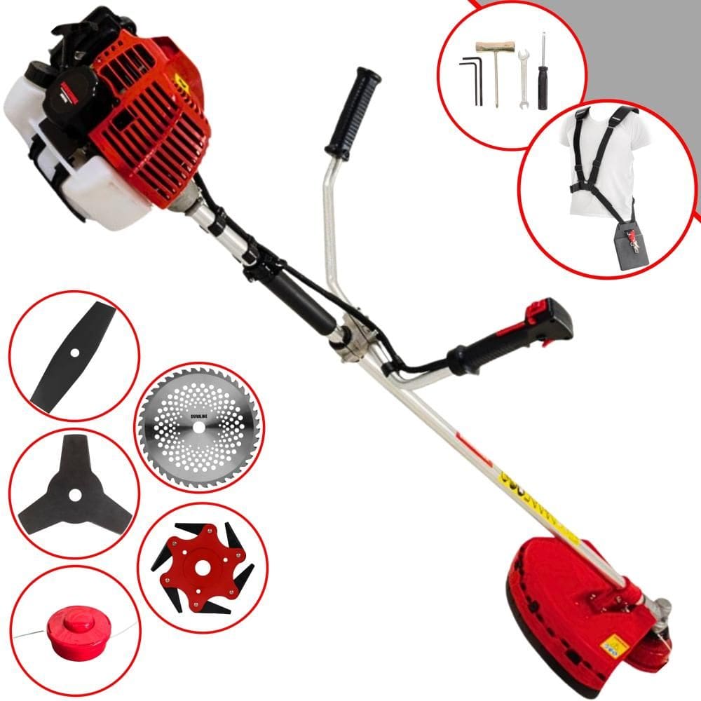 Roçadeira Kawashima KW52-L À Gasolina 52cc 2,5HP de Potência 10.000rpm Com Carretel + Faca 2 Pontas + Faca 3 Pontas + Faca 6 Pontas + Faca 40 Dentes