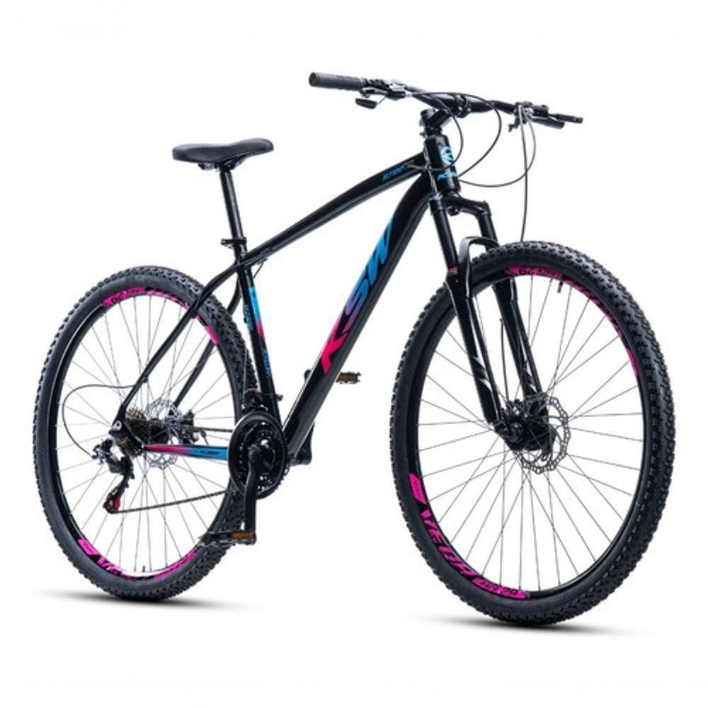 Bicicleta Ksw Xlt 100 Aro 29 24v Freio A Disco Mecânico Mtb Alumínio Preto/rosa/azul 15