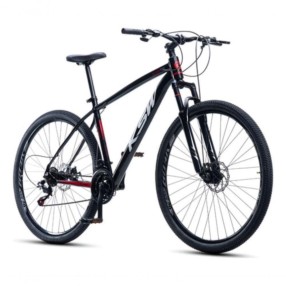 Bicicleta Ksw Xlt 100 Aro 29 24v Freio A Disco Mecânico Mtb Alumínio Preto/vermelho/branco 21